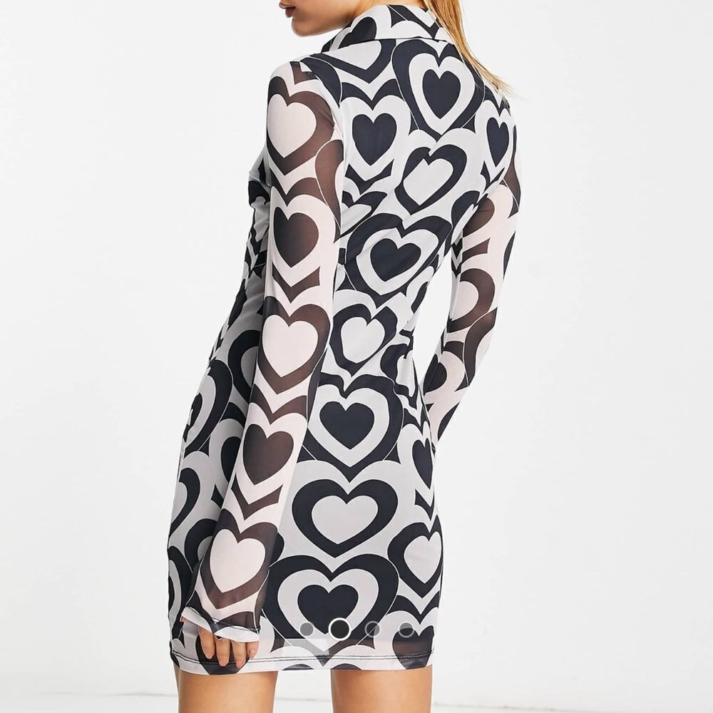 NWT ASOS | Violet Romance | Collared Mesh Mini Dress in Heart Print - Picture 2 of 8